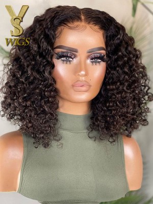 YSwigs Heavy Density Middle Part 4x4 Transparent  Curly Lace Front Wig LS05