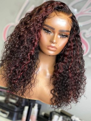 YSwigs Highlight Color Curly Human Hair Full Lace Wigs for Black Women GX327