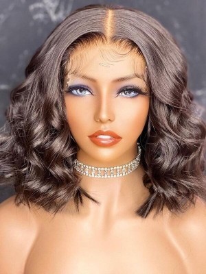 YSwigs Hot Selling Wavy Short Bob Style Undetectable Dream HD Lace Human Hair 136 Lace Front Wigs GX3151