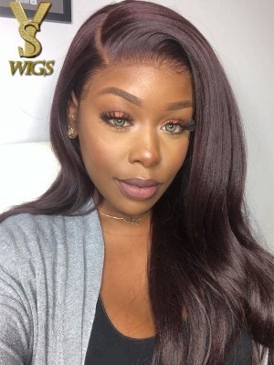 YSwigs Light Yaki Deep Burgundy Brown Undetectable Dream HD Lace Human Hair 360 lace wig GX004