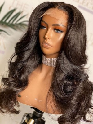 YSwigs Natural Wave Brazilian Virgin Hair Undetectable Lace Glueless 13x4 HD Lace Closure Wig WW04