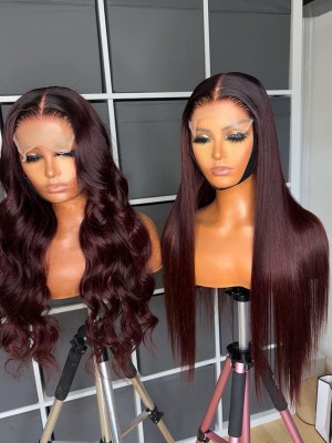 YSwigs New Arrivals Burgundy Color Supernatural and Realistic HD Lace 13x6 Lace Front Human Hair Wigs YS090