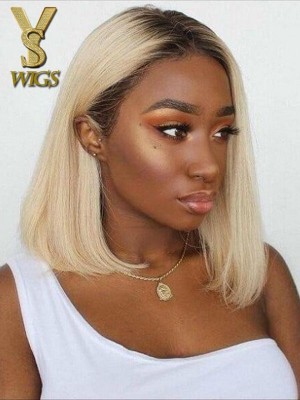 YSwigs Ombre #1b613 Short Bob 134  Lace Front Wig Straight Human Hair WD006