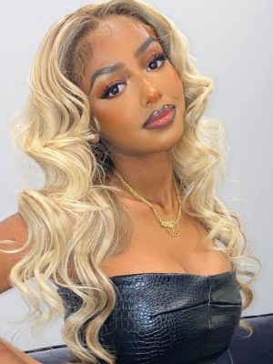 YSwigs Ombre Ash Blonde Natural Wave Lace Front Brazilian Remy Human Hair Wigs HX30