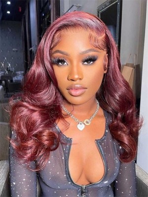 YSwigs Ombre Red 99J Virgin Undetectable Dream HD Lace Human Hair Lace Frontal Wig YS621