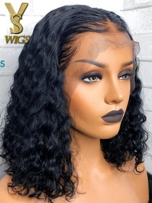 YSwigs Short Bob Human Hair Wigs New Kinky Curly Lace Front Wig YS717