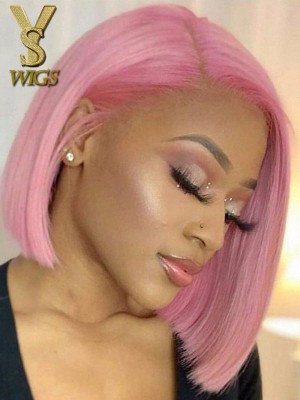 YSwigs Undetectable Dream HD Lace Ombre Pink Bob Human Hair Lace Front Wig WD014
