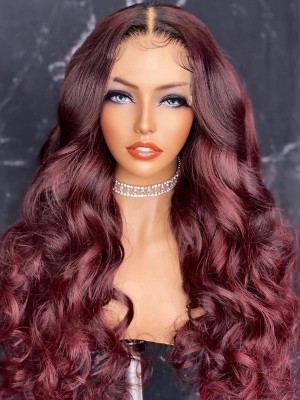 YSwigs Undetectable HD Lace Ombre 99j Natural Wave Brazilian Human Hair Wig CLS-19