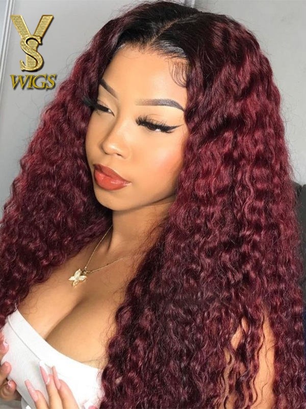 Wig Trend 2023 Ombre 99j Curly Lace Front Wig Human Hair With Dark Roots 13x6 HD Transparent lace frontal Wigs with Baby Hair 150% Density, WT29