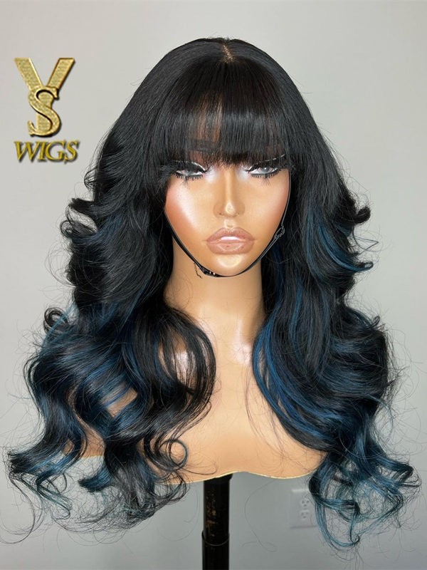 YSwigs Ombre Lace Front Wig Human Hair With bangs 13x6 HD Transparent lace frontal Wigs with Baby Hair 150% Density, CLS-27