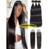 YSwigs 100% Human Hair 3 Bundles With 1 Closure Brazilian straight Hair  ,HXQ334