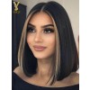 5x5 Closure Highlight Bob Wig Human Hair 10 inch Short Bob Wig Glueless Wigs Transparent Lace Wig Pre Plucked for Women 150%,YS812