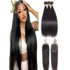 YSwigs 100% Human Hair 3 Bundles With 1 Closure Brazilian straight Hair  ,HXQ334