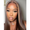 Wig Trend 2025 Straight Lace Front Wig Human Hair Pre Plucked Bleached Knots highlight color , WT21