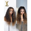 YSwigs natural black ombre brown Full Lace Wig  Wave Free Parting Human Hair wig Bleached Knots LX02