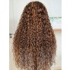 YSwigs 13x4 HD Lace Front Brown Water Wave Wig With Amber Highlights YW01