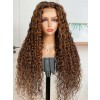 YSwigs 13x4 HD Lace Front Brown Water Wave Wig With Amber Highlights YW01