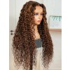 YSwigs 13x4 HD Lace Front Brown Water Wave Wig With Amber Highlights YW01