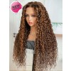 YSwigs 13x4 HD Lace Front Brown Water Wave Wig With Amber Highlights YW01