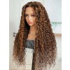 YSwigs 13x4 HD Lace Front Brown Water Wave Wig With Amber Highlights YW01