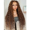 YSwigs 13x4 HD Lace Front Brown Water Wave Wig With Amber Highlights YW01