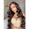 YSwigs Chocolate Color Lace Front Human Hair Wig Bouncy Body Wave Wig Baby Hair YS723