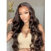 YSwigs Chocolate Color Lace Front Human Hair Wig Bouncy Body Wave Wig Baby Hair YS723