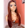 YSwigs Inner Buckle Cute Straight 13x4 Lace Front Wig Ginger Color Layer Human Hair Wigs HXQ024