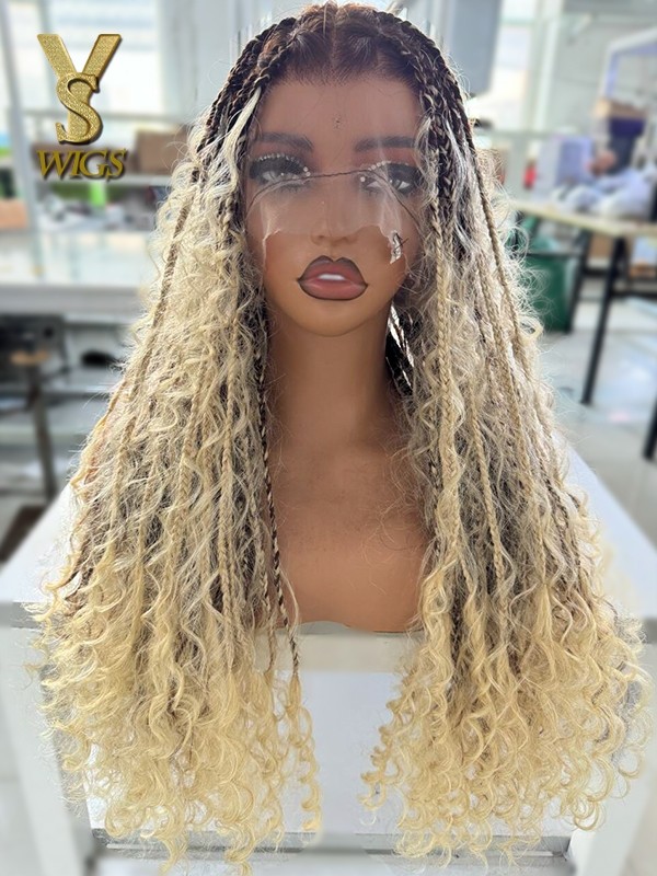 YSwigs Human Hair Full Lace Braided Wig Tangleless synthetic hair Braids with Human Hair Curls