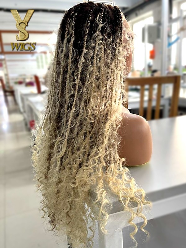 YSwigs Human Hair Full Lace Braided Wig Tangleless synthetic hair Braids with Human Hair Curls