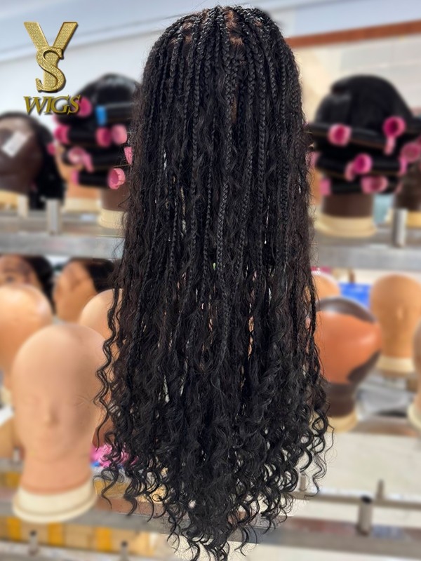 YSwigs Human Hair Full Lace Braided Wig Tangleless synthetic hair Braids with Human Hair Curls,YS463