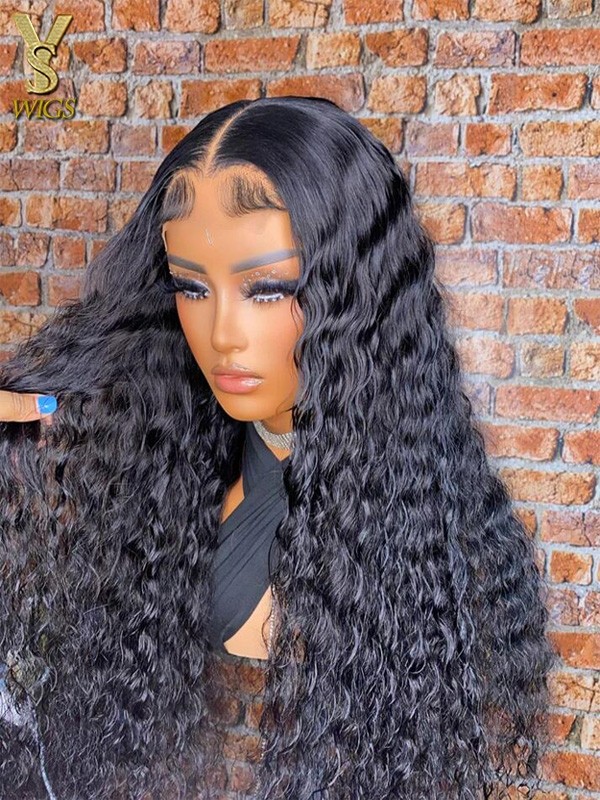 Deep Wave 13X6 Transparent Lace Front Wigs Brazilian 10A Grade Deep Curly Human Hair Wigs for Black Women Pre Plucked with Baby Hair Natural Black 180% Density,YS807