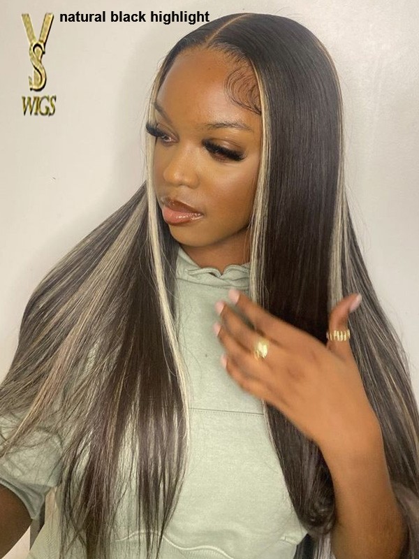 Wig Trend 2025 Straight Lace Front Wig Human Hair Pre Plucked Bleached Knots highlight color , WT21