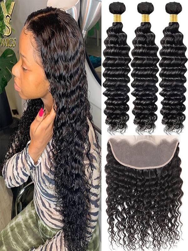 YSwigs 13×6 HD Lace Deep Curly 3 Bundles with 1 frontal  , CLS-2