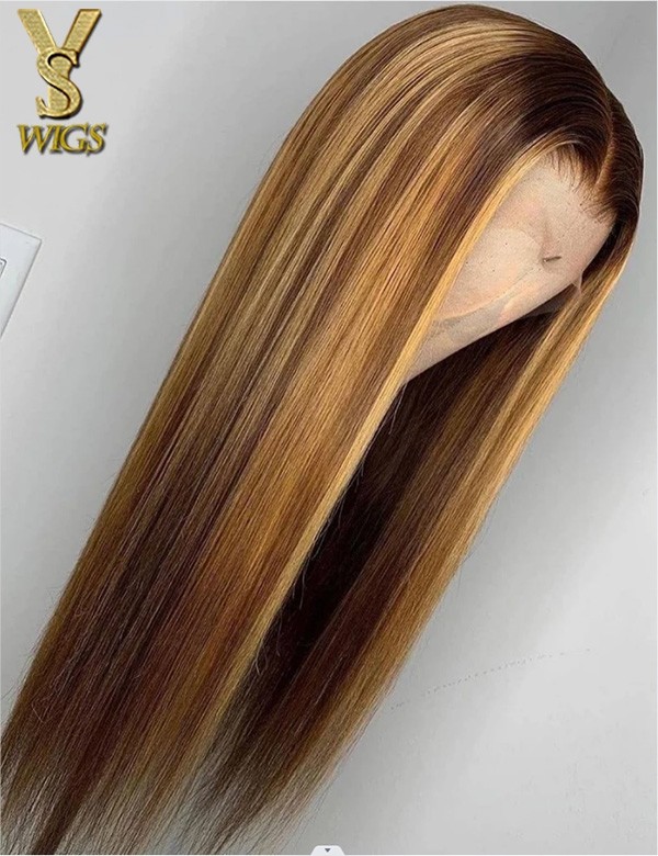 YSwigs Highlight Silky Straight 13x6 Lace Front Human Hair Wigs For Women, DS15