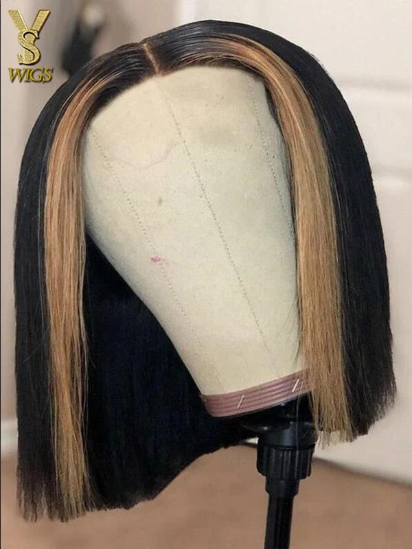 5x5 Closure Highlight Bob Wig Human Hair 10 inch Short Bob Wig Glueless Wigs Transparent Lace Wig Pre Plucked for Women 150%,YS812