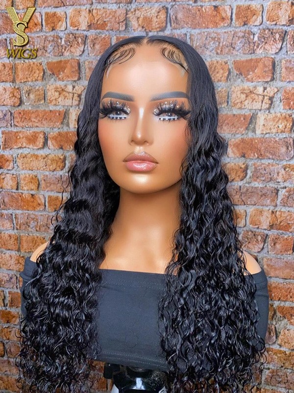 Deep Wave 13X6 Transparent Lace Front Wigs Brazilian 10A Grade Deep Curly Human Hair Wigs for Black Women Pre Plucked with Baby Hair Natural Black 180% Density,YS807