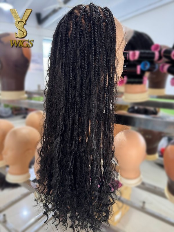 YSwigs Human Hair Full Lace Braided Wig Tangleless synthetic hair Braids with Human Hair Curls,YS463