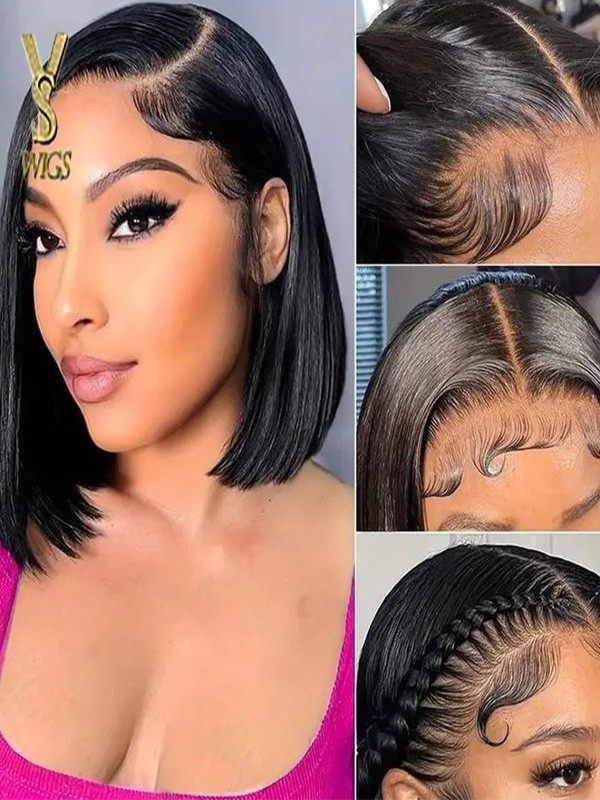 Buy 1 send 1 free wigs YSwigs human hair 12inch bob wigs lace front wig 150%,YS472