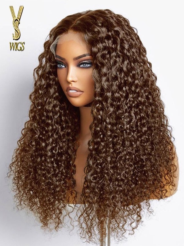 Long Kinky Curly HD Full Lace Human Hair Wigs beautiful color 4#, YS917