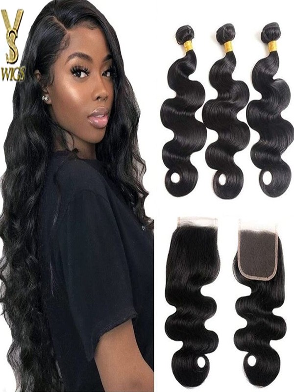 YSwigs Brazilian Virgin Body Wave Hair 3 Bundles+1 5x5 Hair Closure Human Hair  HXQ333