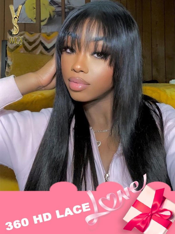 YSwigs Bye Bye Knots Natural Straight  360 HD Lace Wig with bangs wig ,YS15