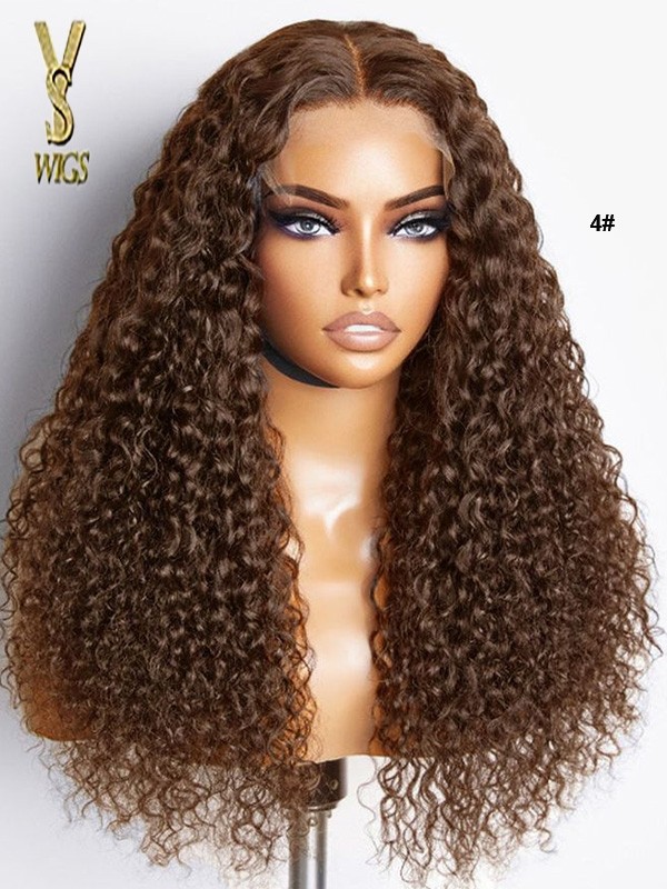 Long Kinky Curly HD Full Lace Human Hair Wigs beautiful color 4#, YS917
