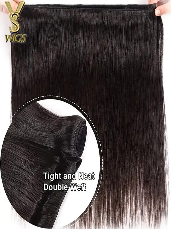 YSwigs 100% Human Hair 3 Bundles With 1 Closure Brazilian straight Hair  ,HXQ334