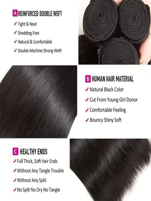 YSwigs 100% Human Hair 3 Bundles With 1 Closure Brazilian straight Hair  ,HXQ334