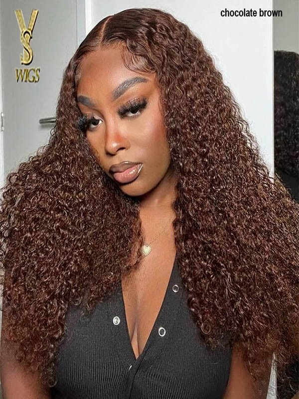 Long Kinky Curly HD Full Lace Human Hair Wigs beautiful color 4#, YS917