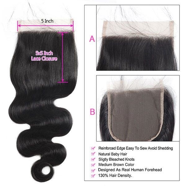 YSwigs Brazilian Virgin Body Wave Hair 3 Bundles+1 5x5 Hair Closure Human Hair  HXQ333