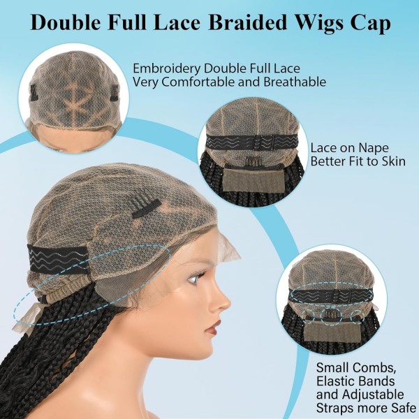    YSwigs sythetic braids with human hair curls middle part  With Baby Hair Braided Wigs for Black Women ,LX01