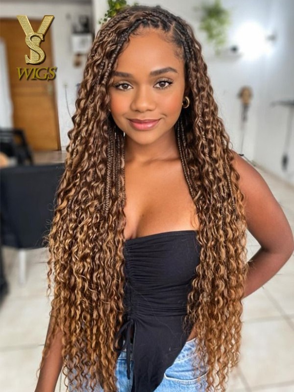 	 YSwigs sythetic braids with human hair curls middle part  With Baby Hair Braided Wigs for Black Women ,LX01