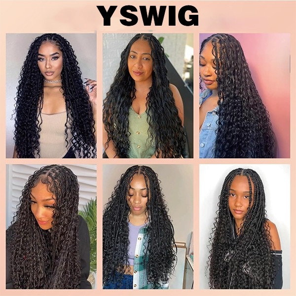 Braids Wig Triangle Knotless Braided Wigs for Women Curls Wig Braided full lace Wigs Braided Wigs 24" Black,YS11